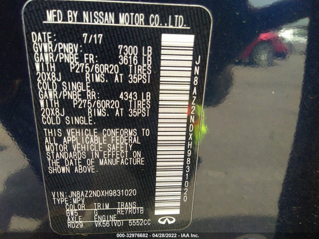 2017 Infiniti QX80, VIN: JN8AZ2NDXH9831020