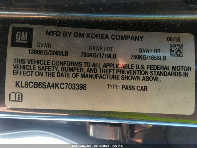 2019 Chevrolet Spark, VIN: KL8CB6SA4KC703398