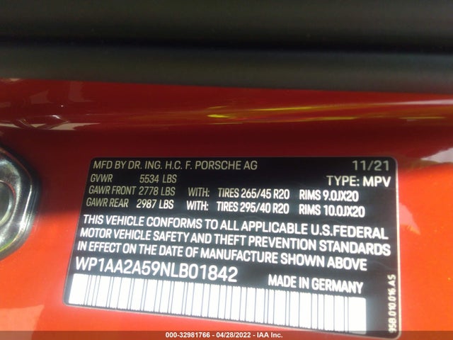 2022 Porsche Macan, VIN: WP1AA2A59NLB01842