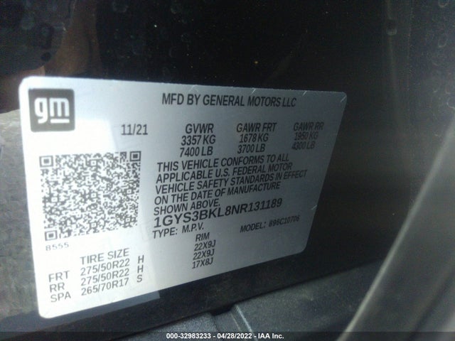 2022 Cadillac Escalade, VIN: 1GYS3BKL8NR131189