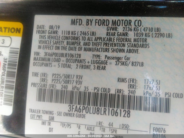 2020 Ford Fusion, VIN: 3FA6P0LU8LR106128