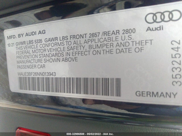 2022 Audi A6, VIN: WAUE3BF26NN013943