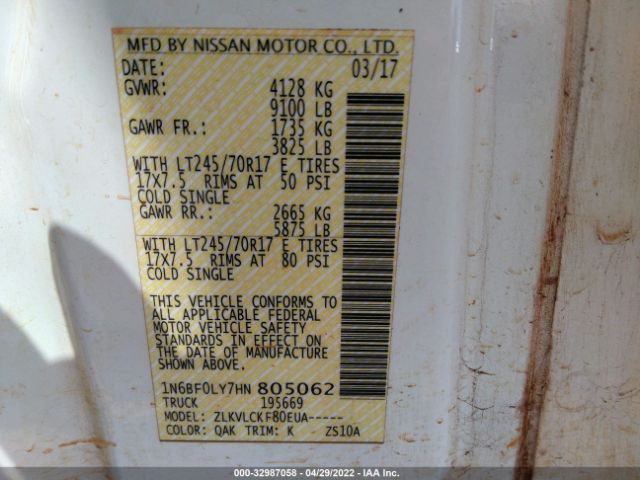 1N6BF0LY7HN805062 Nissan Nv Cargo S