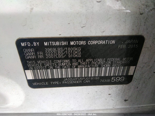 2015 Mitsubishi Lancer, VIN: JA32U2FU5FU018190