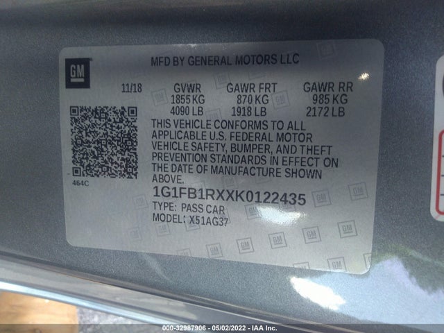 Chevrolet Camaro 1lt 2019 1G1FB1RXXK0122435 Image 9
