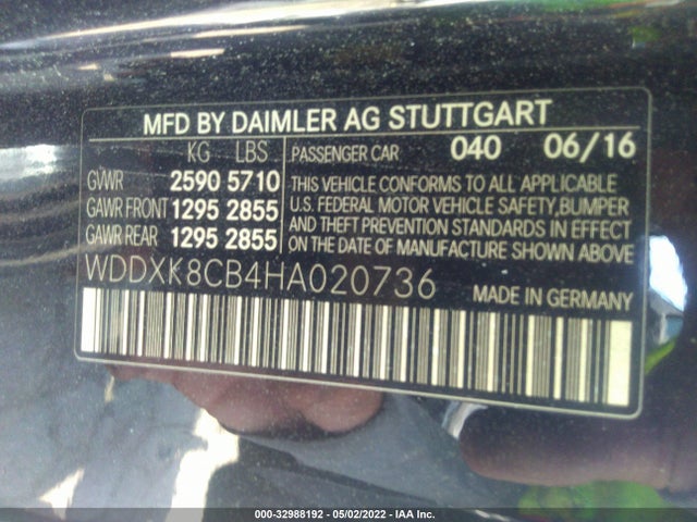 2017 Mercedes-Benz S-Class, VIN: WDDXK8CB4HA020736