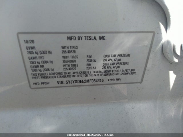 Tesla Model Y Long Range 2021 5YJYGDEE2MF064316 Image 9