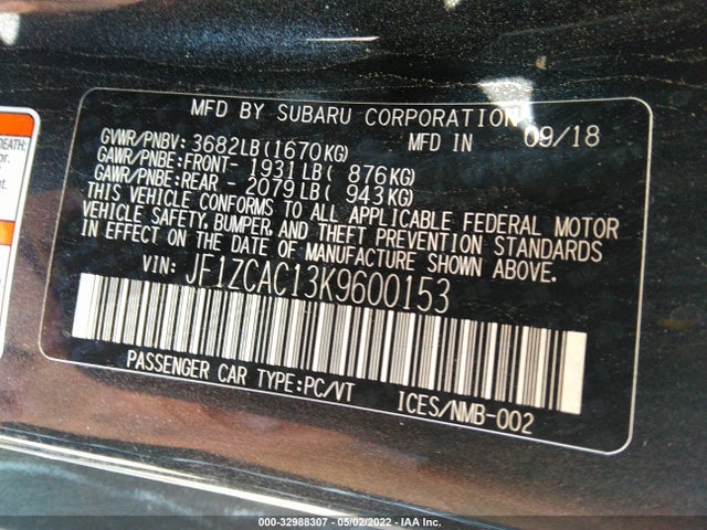2019 Subaru BRZ, VIN: JF1ZCAC13K9600153
