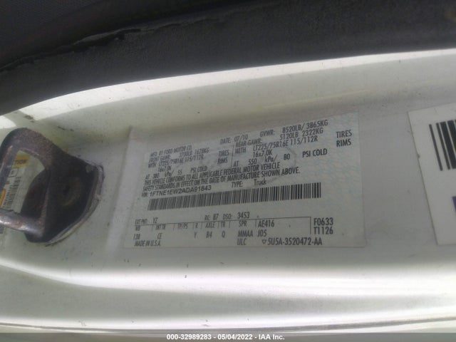 2010 FORD ECONOLINE CARGO VAN VIN: 1FTNE1EW2ADA91843