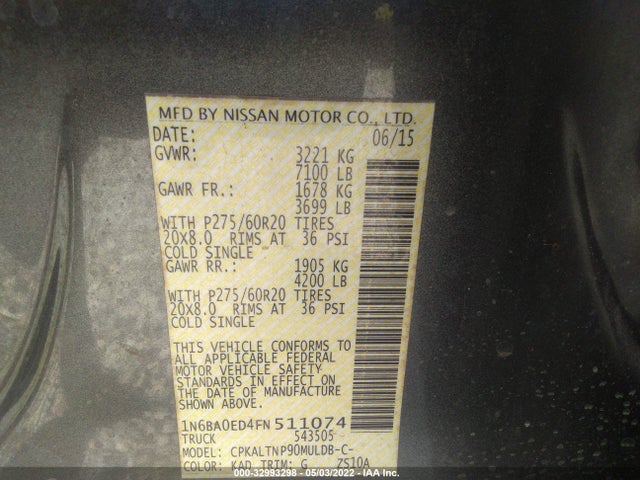 2015 Nissan Titan, VIN: 1N6BA0ED4FN511074