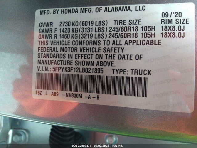 Honda Ridgeline Sport 2020 5FPYK3F12LB021895 Image 9