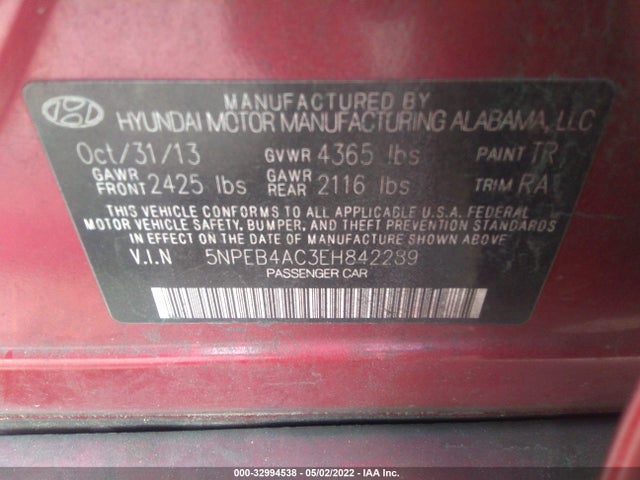 Hyundai SONATA GLS 2014 5NPEB4AC3EH842289 Image 9