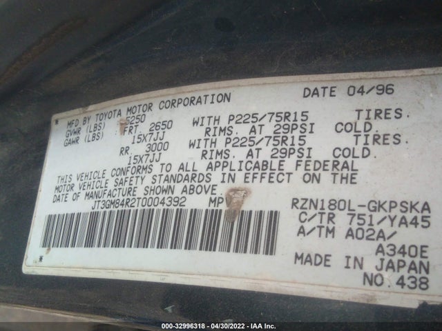 Toyota 4RUNNER 1996 JT3GM84R2T0004392 Image 10