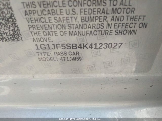 2019 Chevrolet Sonic, VIN: 1G1JF5SB4K4123027