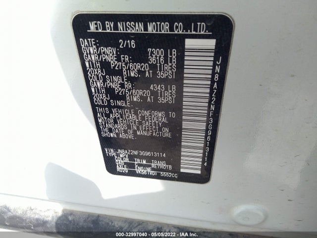 2016 Infiniti QX80, VIN: JN8AZ2NF3G9613114
