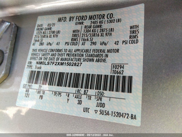 2021 Ford Transit Connect, VIN: NM0LS7F2XM1502827