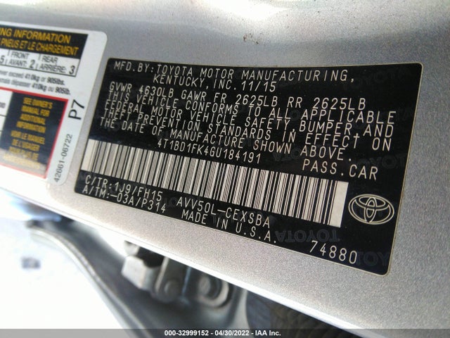 2016 Toyota Camry, VIN: 4T1BD1FK4GU184191