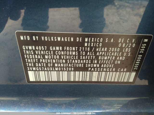 2020 Volkswagen Golf, VIN: 3VWG57AUXLM015209
