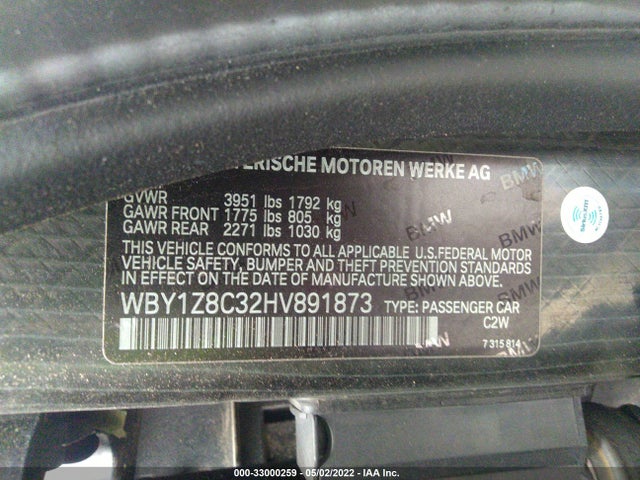2017 BMW i3, VIN: WBY1Z8C32HV891873