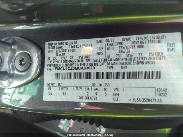 2021 Ford Escape, VIN: 1FMCU9CZ0MUA83679