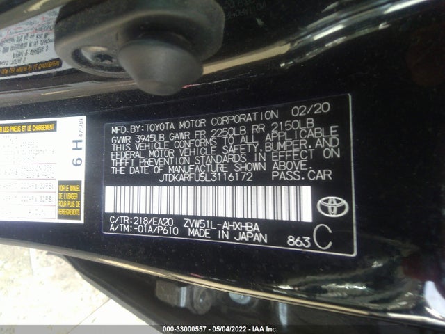 2020 Toyota Prius, VIN: JTDKARFU5L3116172