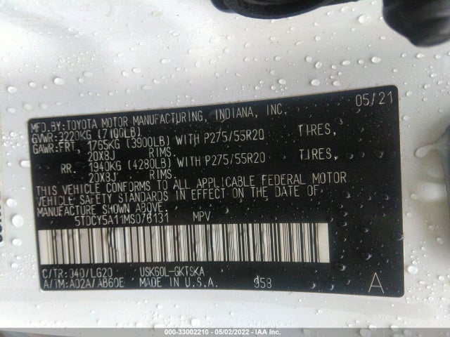 2021 Toyota Sequoia, VIN: 5TDCY5A11MS076131