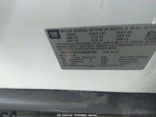 3GYFNAEY3AS635105 Cadillac Srx Luxury Collection