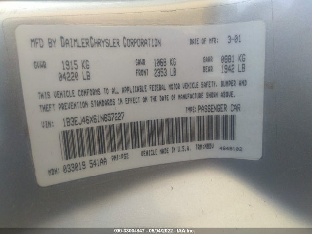 Dodge Stratus Se 2001 1B3EJ46X61N657227 Image 11