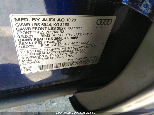 2021 Audi SQ7, VIN: WA1VWBF7XMD017580