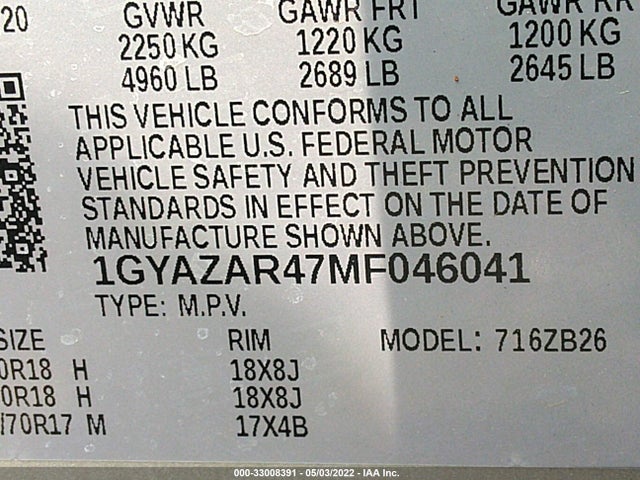 2021 Cadillac XT4, VIN: 1GYAZAR47MF046041