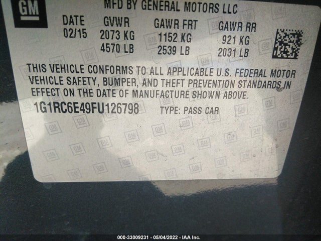 2015 Chevrolet Volt, VIN: 1G1RC6E49FU126798