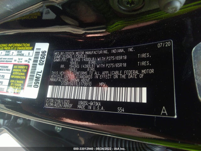 2020 Toyota Sequoia, VIN: 5TDBY5G11LS179910