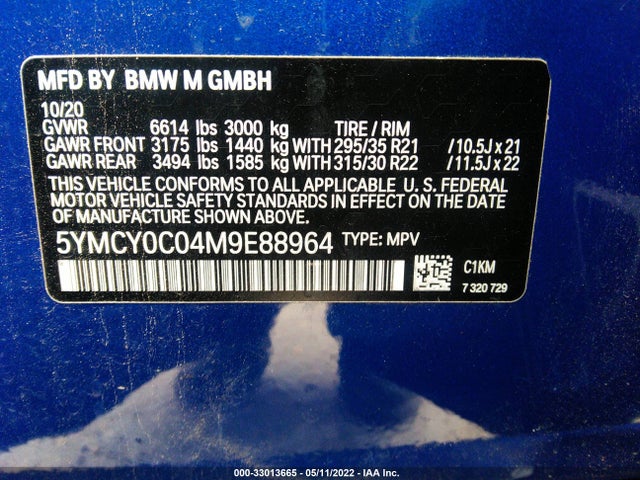 2021 BMW X6, VIN: 5YMCY0C04M9E88964