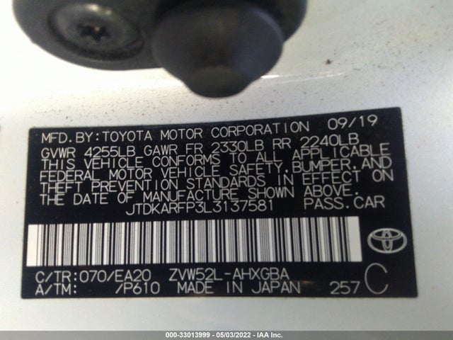 2020 Toyota Prius, VIN: JTDKARFP3L3137581