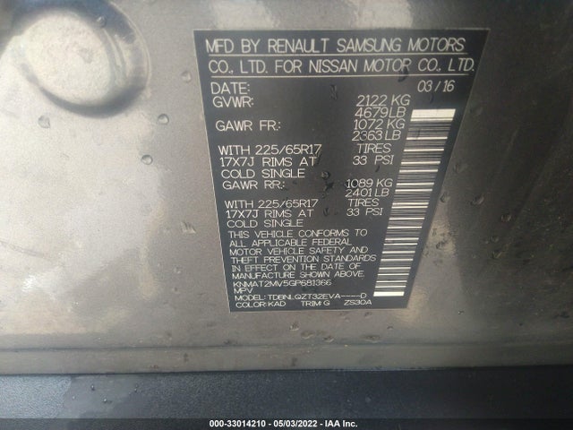 Nissan ROGUE SV 2016 KNMAT2MV5GP681366 Image 9