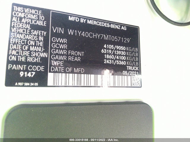 2021 Mercedes-Benz Sprinter, VIN: W1Y40CHY7MT057129