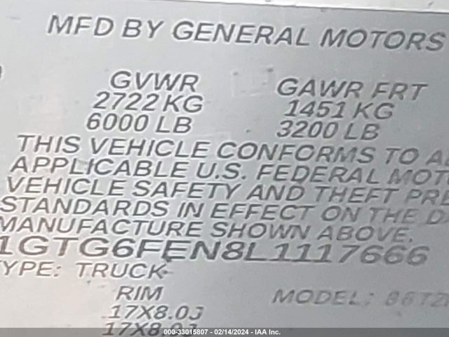 2020 GMC CANYON 4WD SHORT BOX ALL TERRAIN - CLOTH VIN: 1GTG6FEN8L1117666