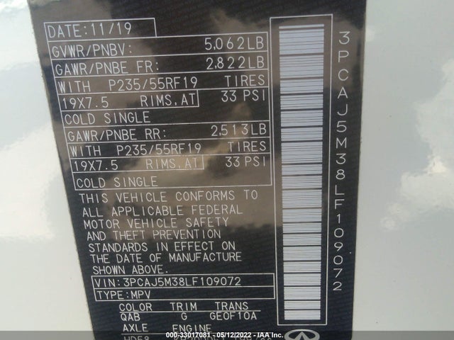 2020 Infiniti QX50, VIN: 3PCAJ5M38LF109072