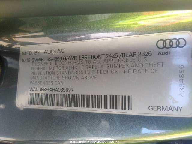 2017 Audi A3, VIN: WAUUPBFFXHA069897
