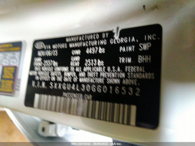 5XXGU4L30GG016532 KIA OPTIMA EX