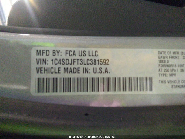 2020 Dodge Durango, VIN: 1C4SDJFT3LC381592