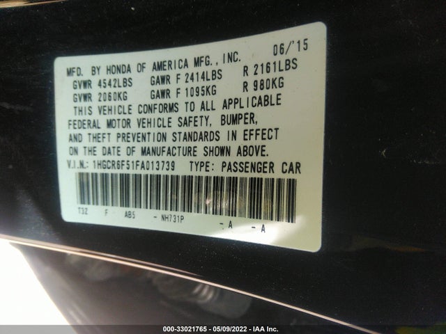 2015 Honda Accord, VIN: 1HGCR6F51FA013739