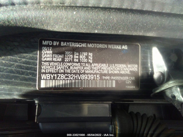 2017 BMW i3, VIN: WBY1Z8C32HV893915
