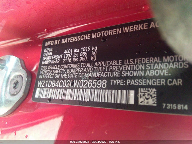 2020 Toyota Supra, VIN: WZ1DB4C02LW026598