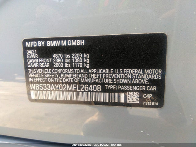 2021 BMW M3, VIN: WBS33AY02MFL26408