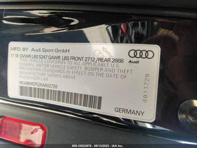 2019 Audi RS 5, VIN: WUABWCF52KA902726