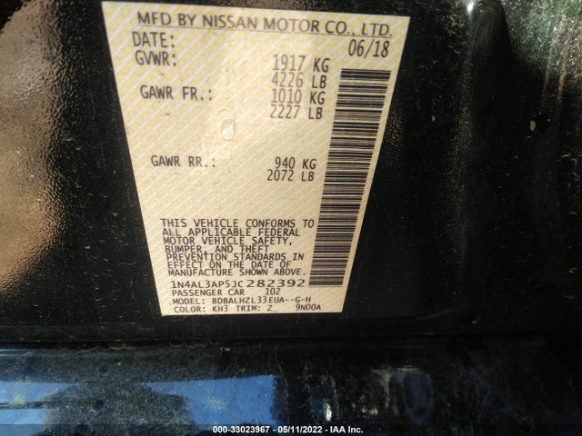 Nissan Altima 2.5 Sr 2018 1N4AL3AP5JC282392 Image 9