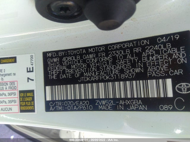 2019 Toyota Prius, VIN: JTDKARFP0K3118937