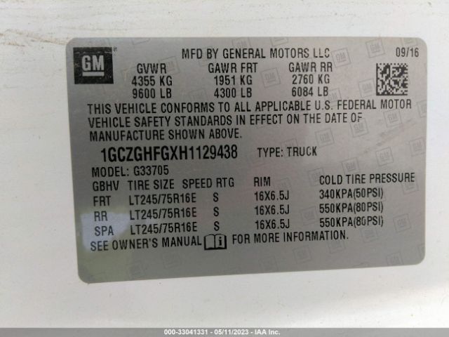 1GCZGHFGXH1129438 Chevrolet Express 3500 Work Van