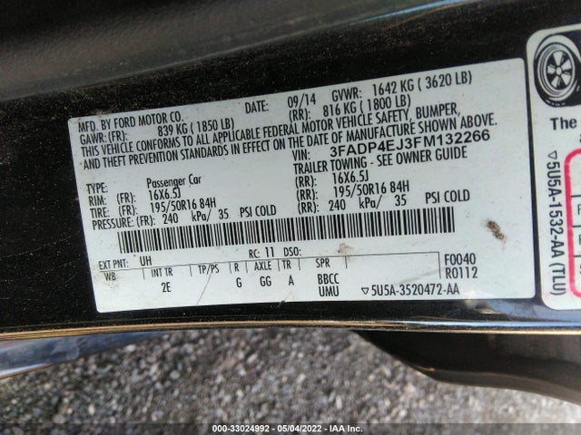 2015 Ford Fiesta, VIN: 3FADP4EJ3FM132266